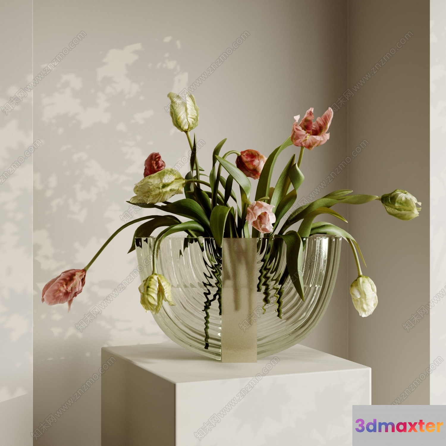 A Glass Vase With Flowers 3D Model - 11045 - VRAY Render