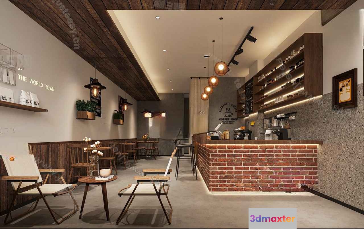Modern Coffee Shop 3D Model - 2479 - CORONA Render