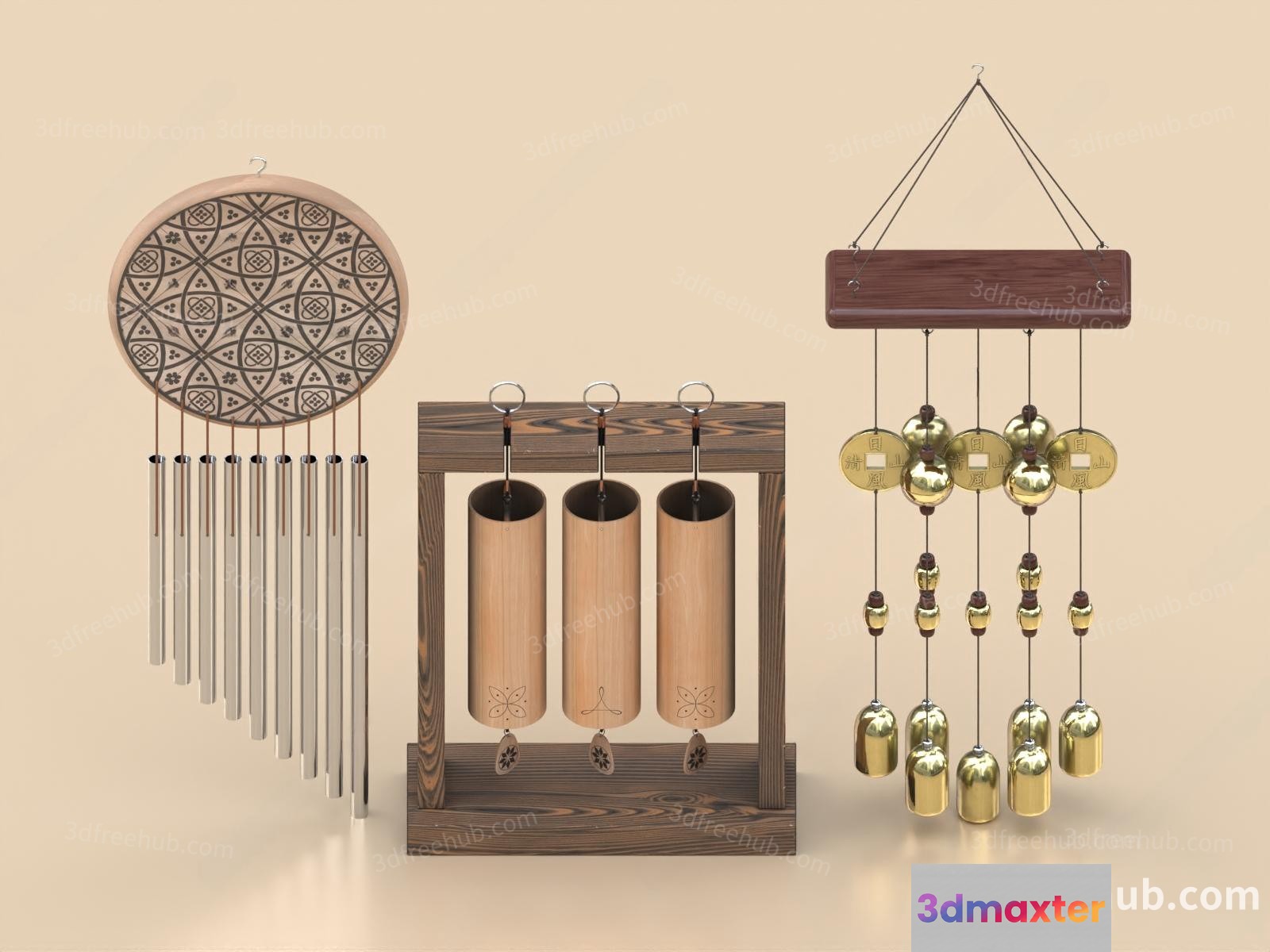 A Collection Of Wind Chimes 3D Model - 20892 - VRAY Render