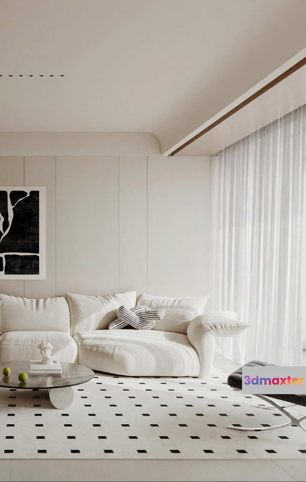 Modern White Living Room 3D Model - 19458 - VRAY Render