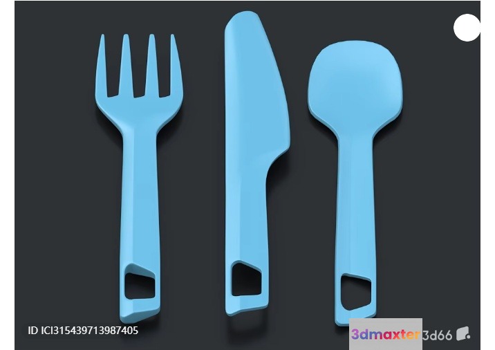 A Set Of Blue Plastic Utensils 3D Model - 8351 - VRAY Render