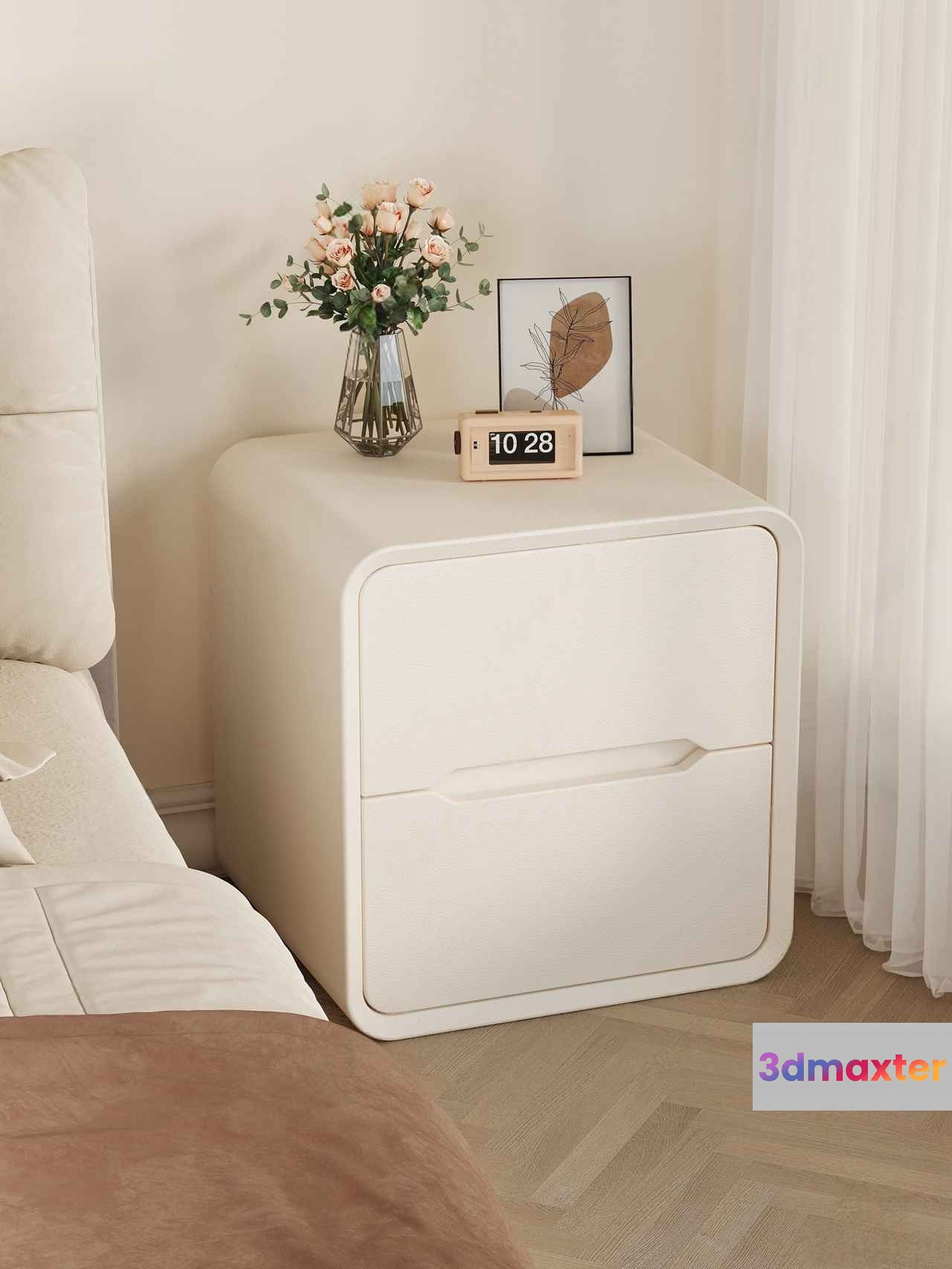 Modern White Nightstand 3D Model - 3205 - VRAY Render
