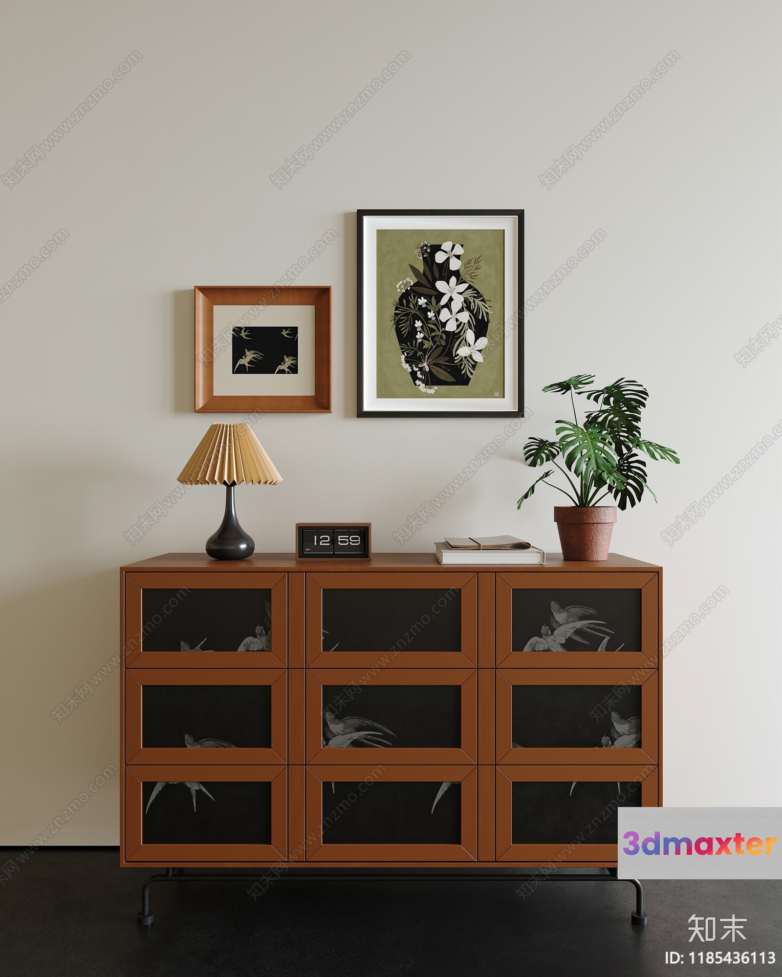 A Brown Dresser With Glass Doors 3D Model - 5894 - CORONA Render