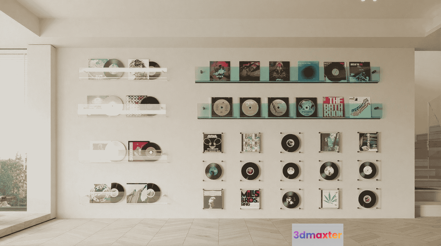A Wall With Vinyl Records 3D Model - 13940 - VRAY Render