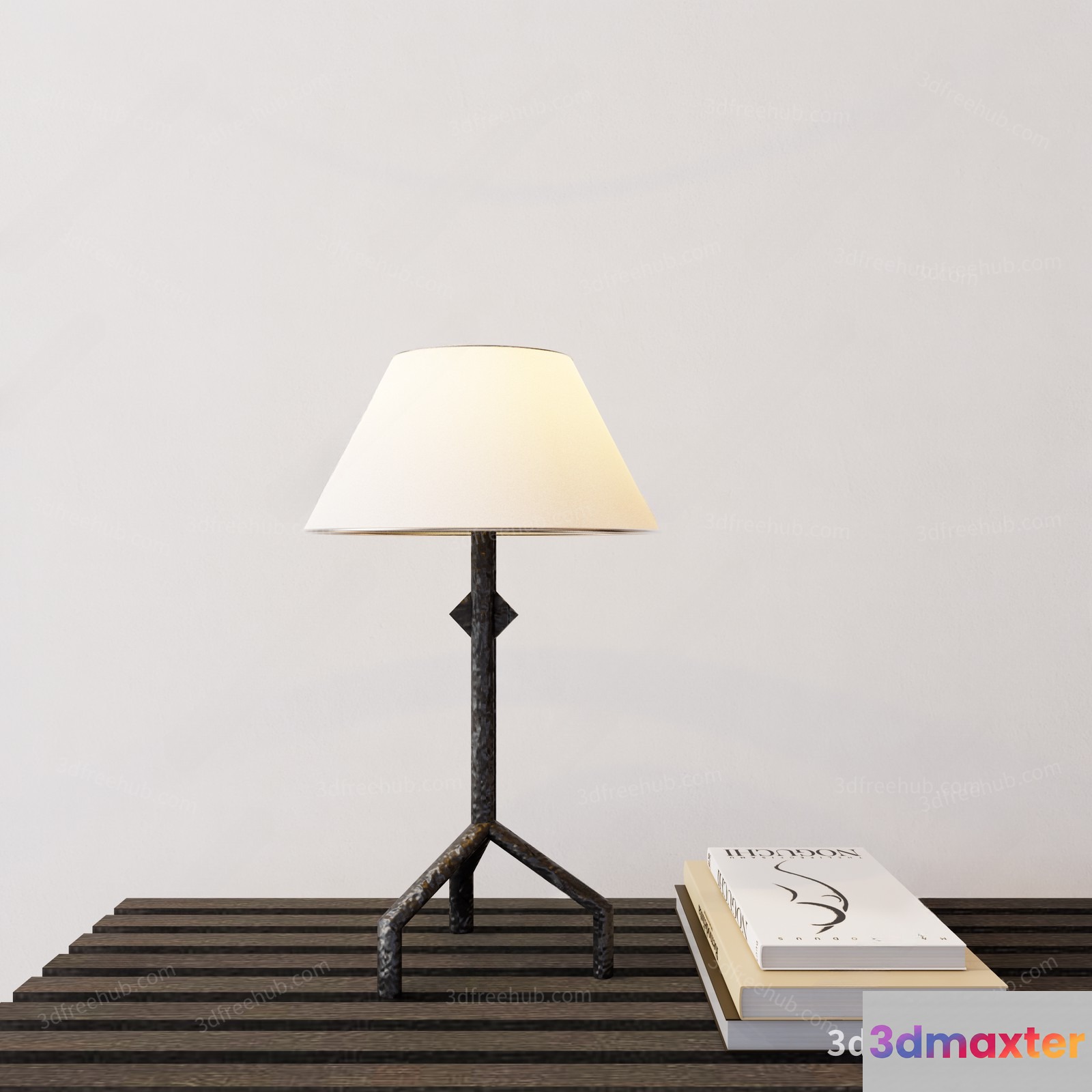A Table Lamp With A White Shade 3D Model - 19138 - VRAY Render