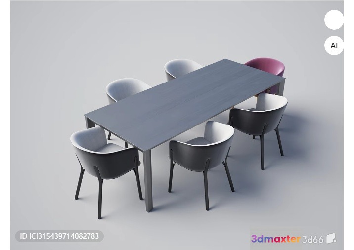 A Gray Dining Table And Chairs 3D Model - 4553 - VRAY Render