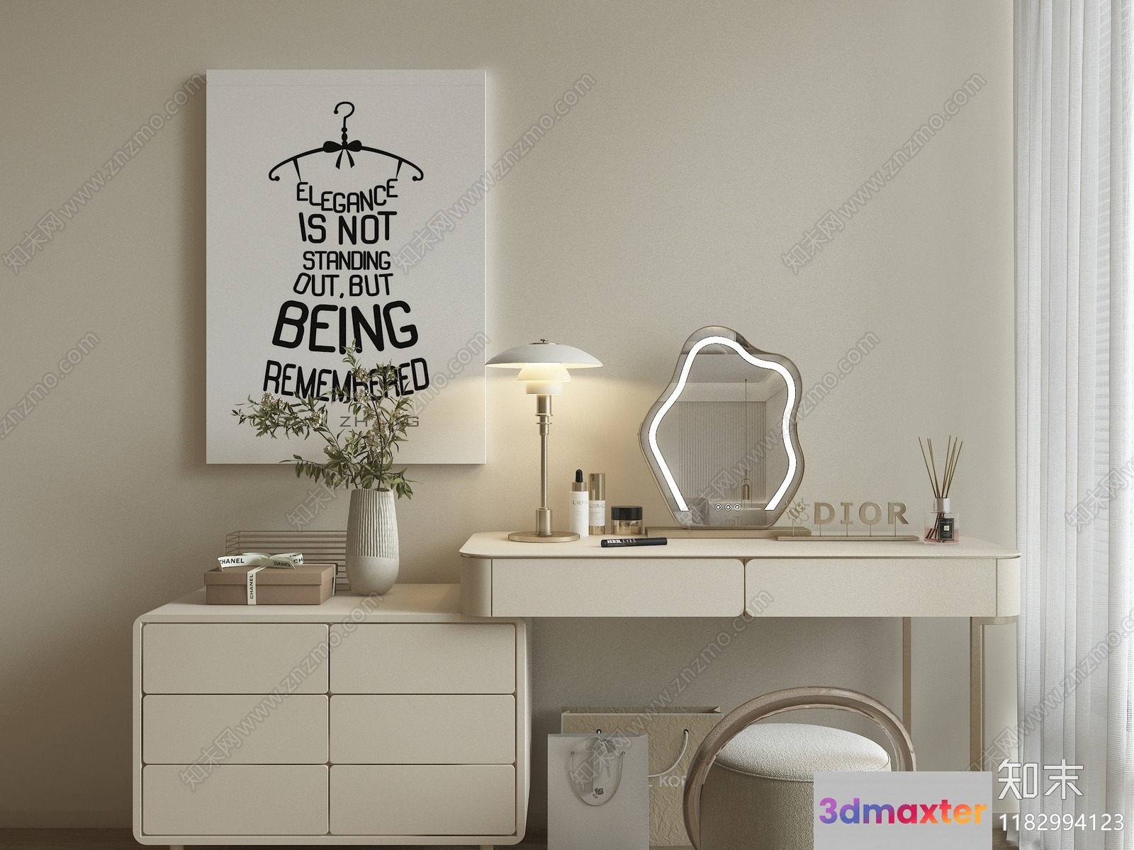 A White Vanity Table 3D Model - 7516 - VRAY Render