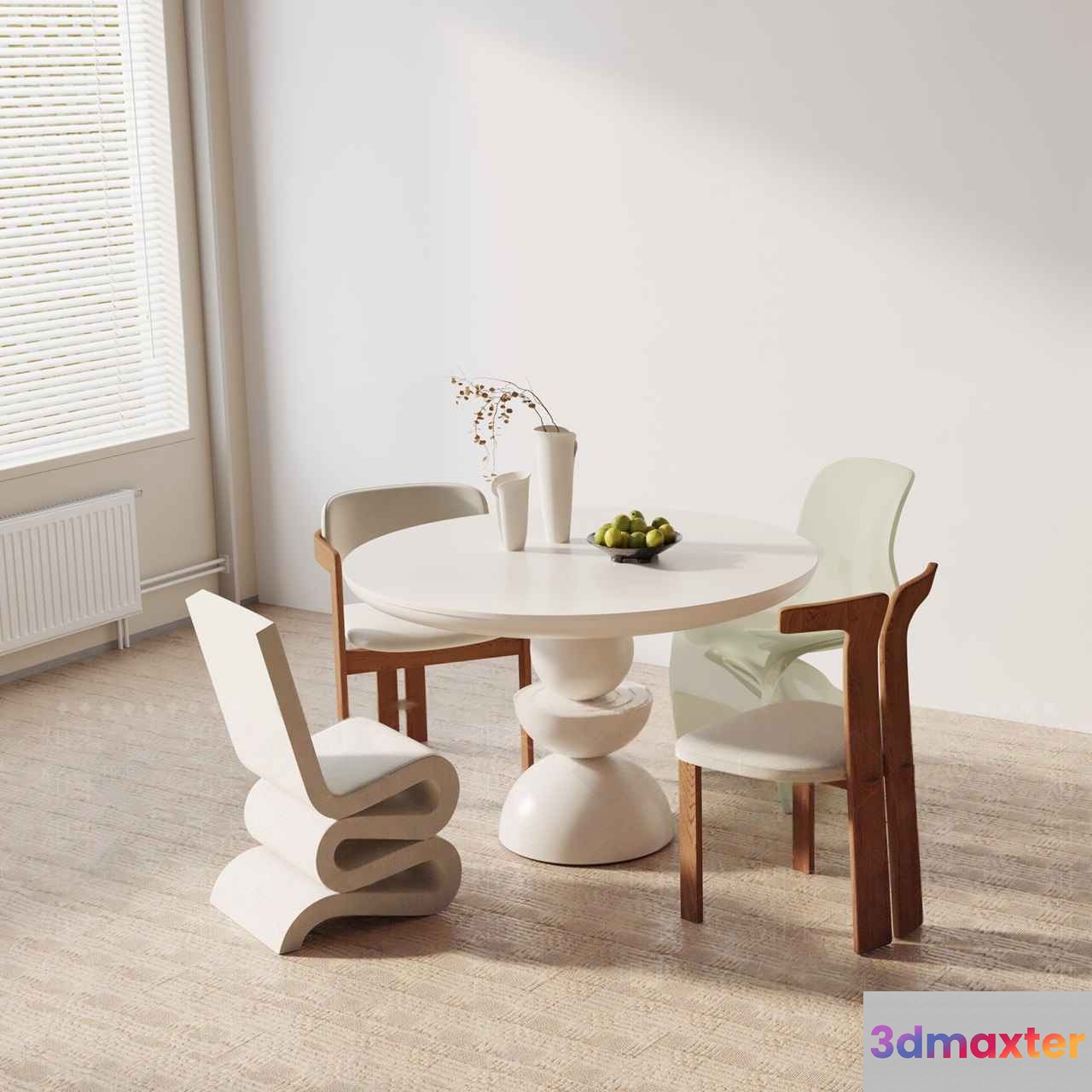 Modern White Dining Room 3D Model - 18151 - VRAY Render