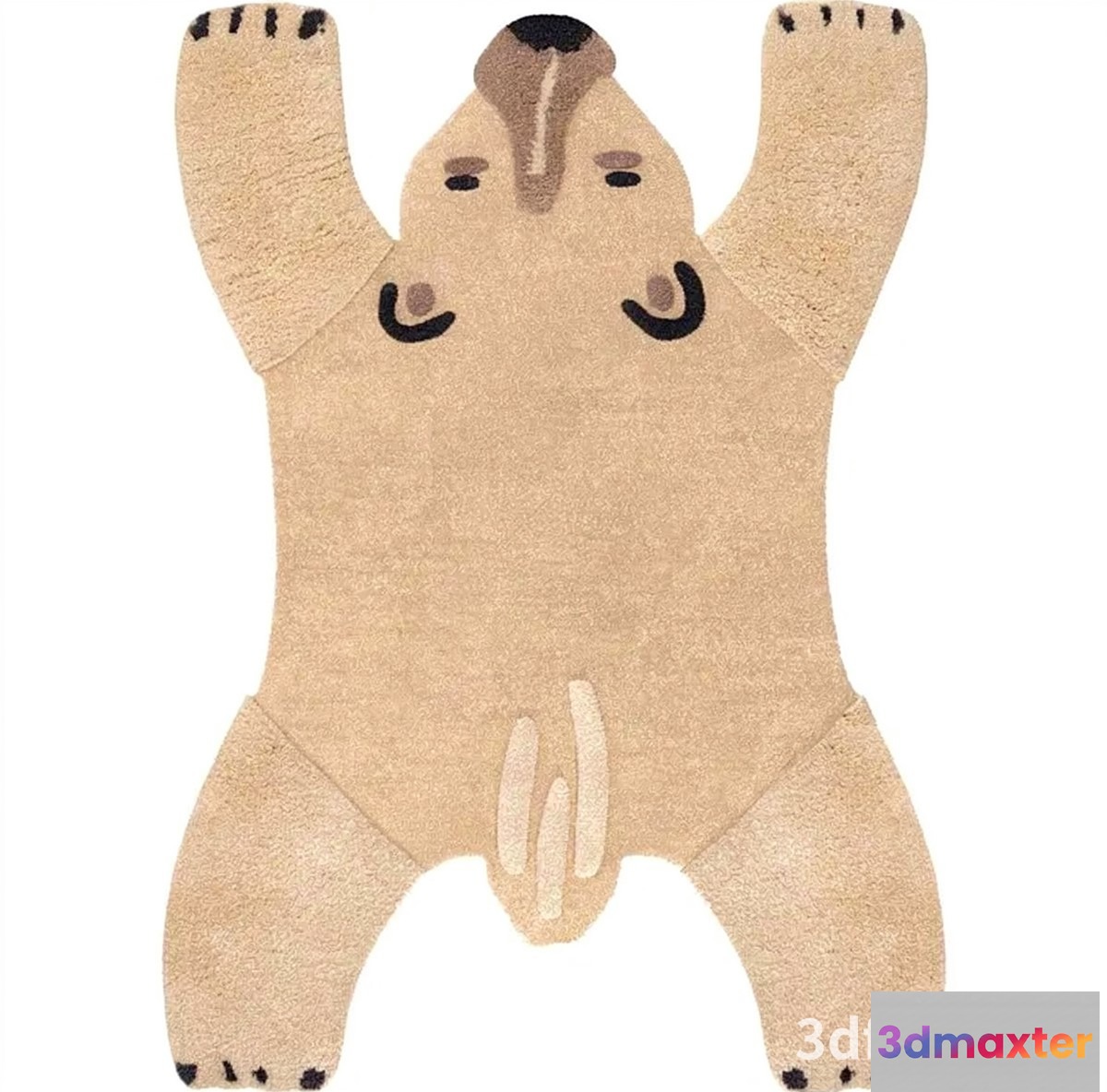 The Image Features A Cartoon-Style Illustration Of A Tan Bear With Black Markings On 3D Model - 18908 - VRAY Render