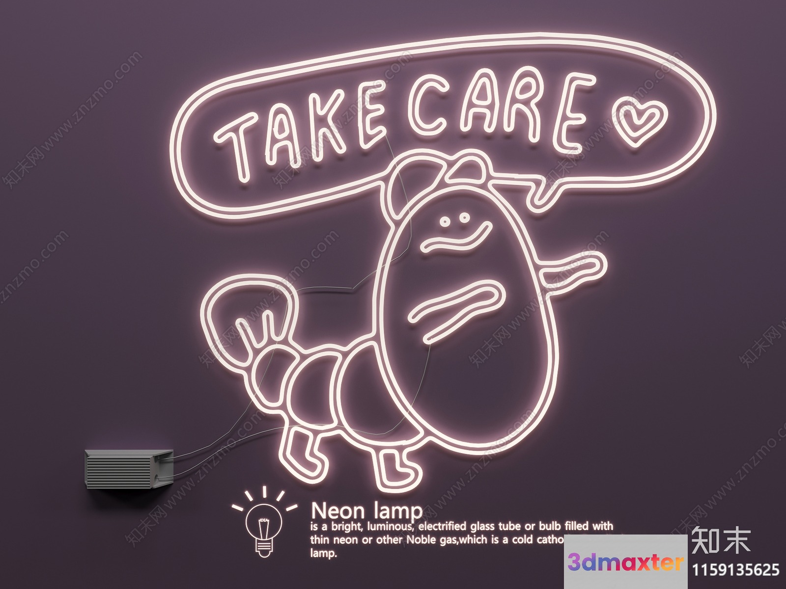 A Neon Lamp With A Cartoon Character 3D Model - 18651 - VRAY Render