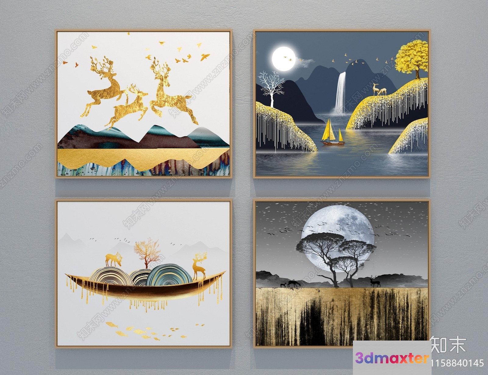Four Framed Paintings Of Nature Scenes 3D Model - 14655 - VRAY Render