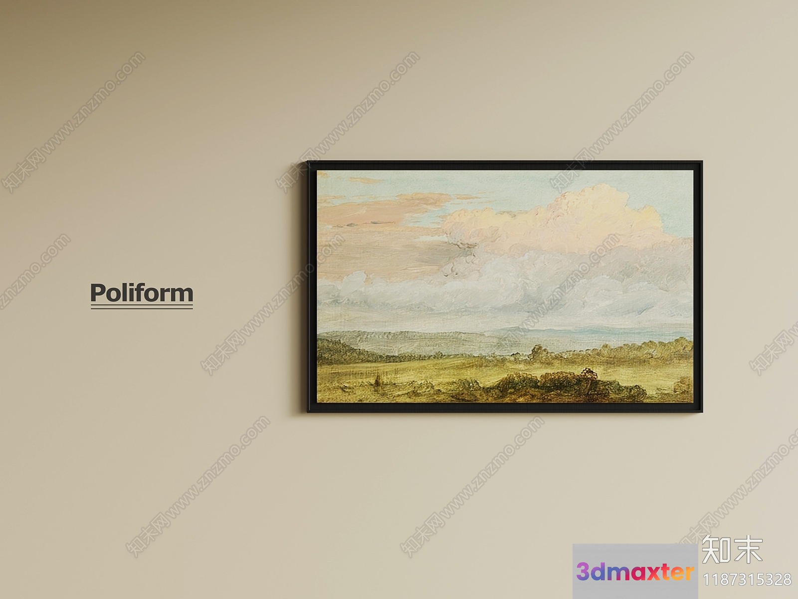 A Framed Painting Of A Landscape 3D Model - 16028 - VRAY Render