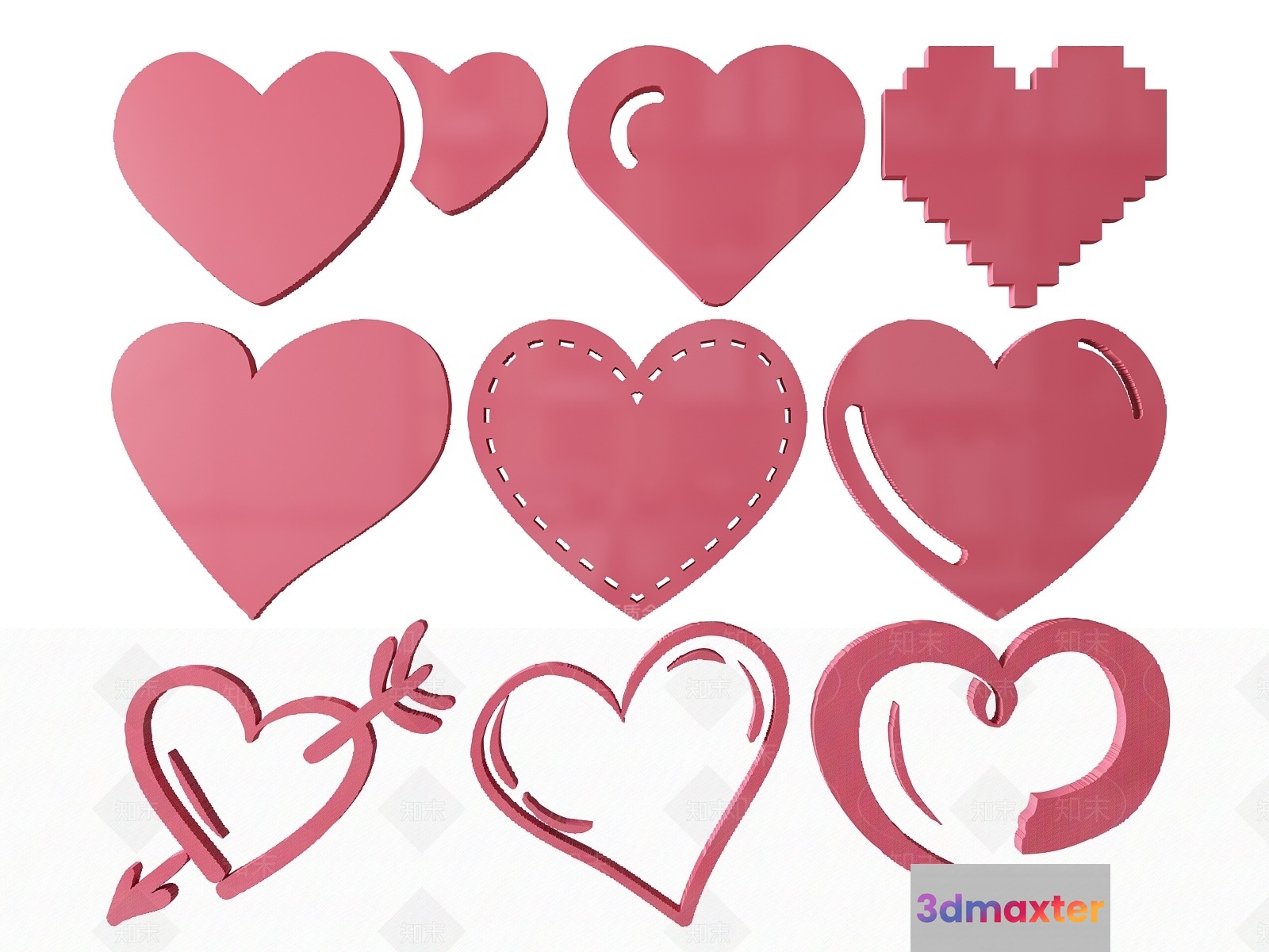 Pink Hearts 3D Model - 11873 - VRAY Render