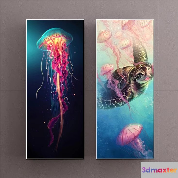 A Jellyfish And Turtle Underwater 3D Model - 19036 - VRAY Render
