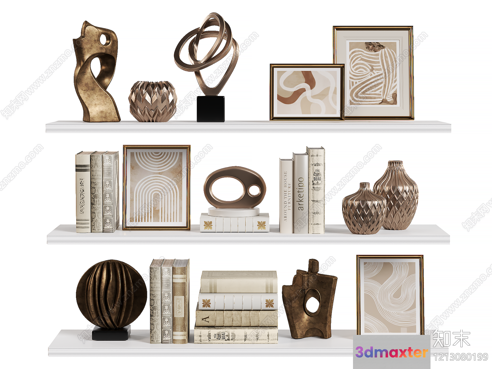 Modern Decorative Bookshelves 3D Model - 20670 - VRAY Render