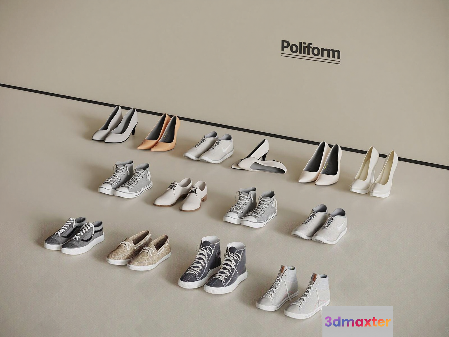 A Collection Of Shoes 3D Model - 23394 - VRAY Render