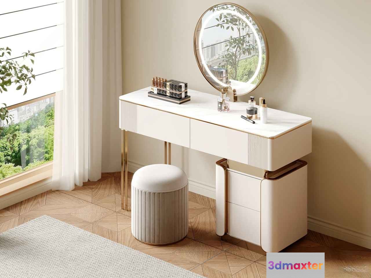 Modern White Vanity Set 3D Model - 8232 - CORONA Render