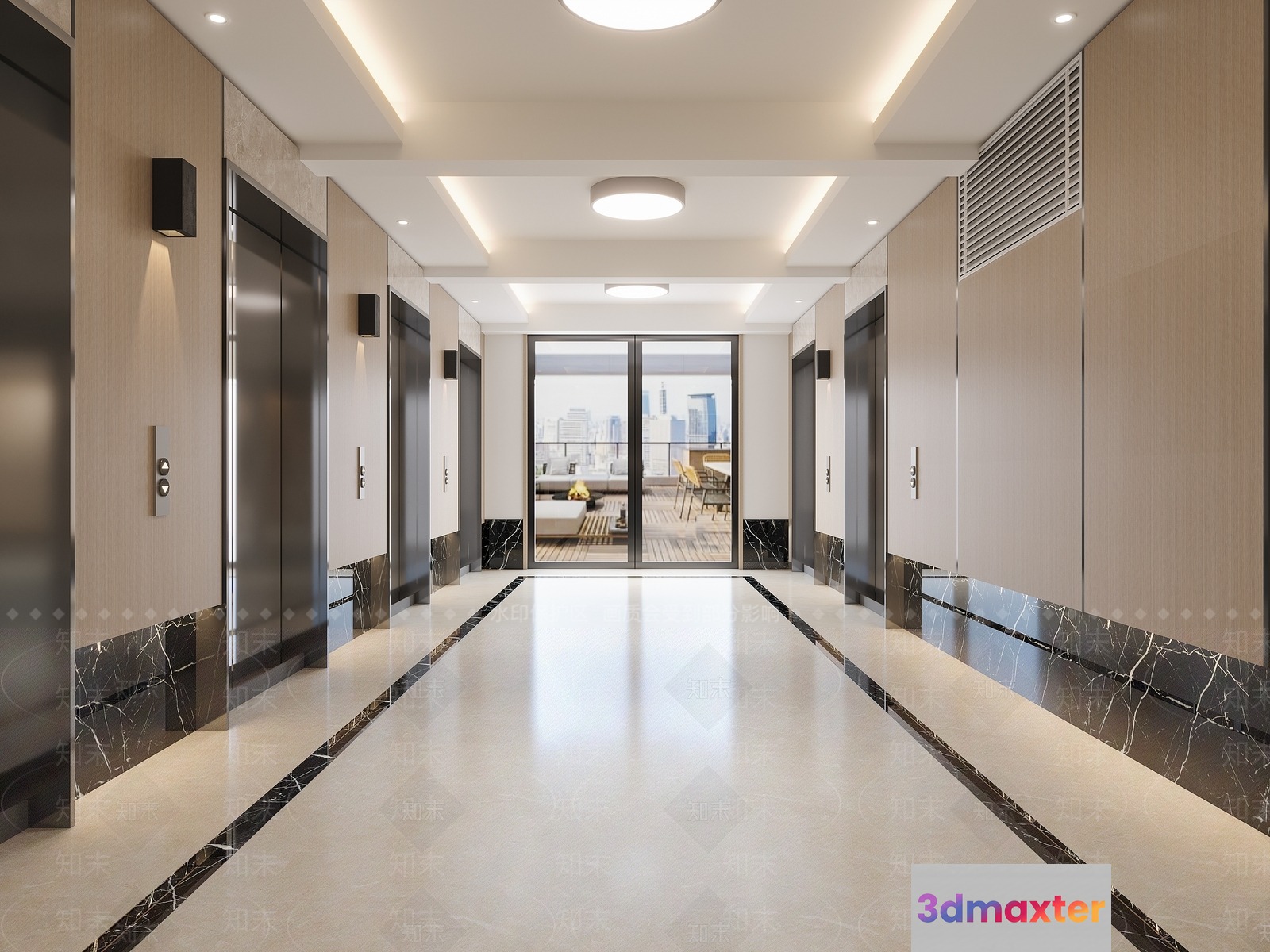 Contemporary Elevator Hallway 3D Model - 8149 - VRAY Render