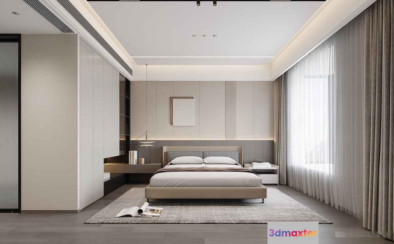Modern Minimalist Bedroom 3D Model - 175 - VRAY Render
