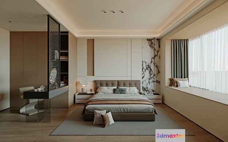 Cozy Modern Bedroom 3D Model - 15057 - CORONA Render
