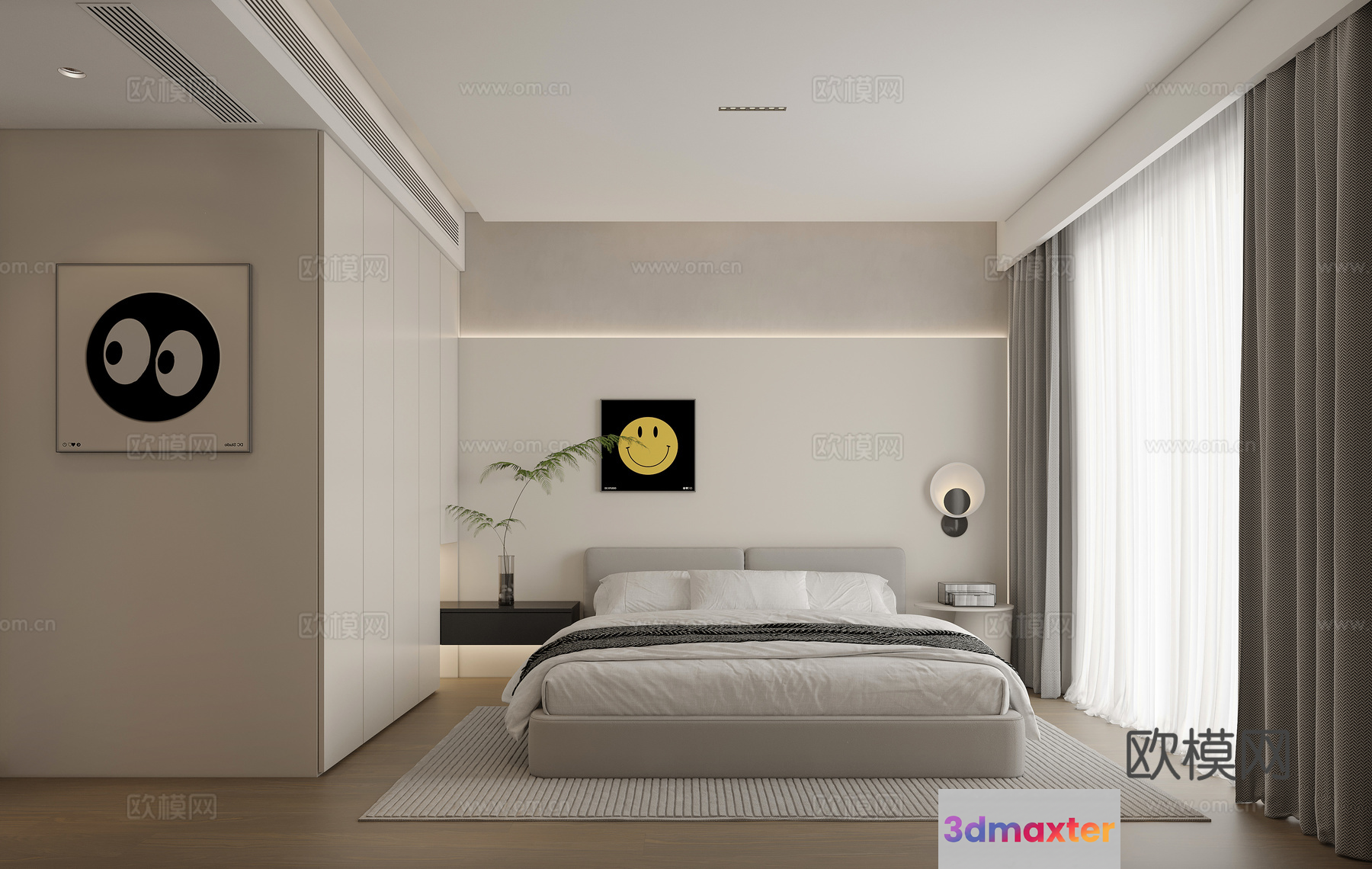 Modern Minimalist Bedroom 3D Model - 18358 - VRAY Render