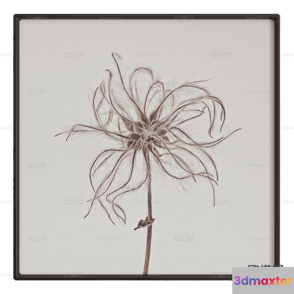 The Image Features A Flower In A Frame Characterized By Its Sepia-Ton 3D Model - 8266 - VRAY Render