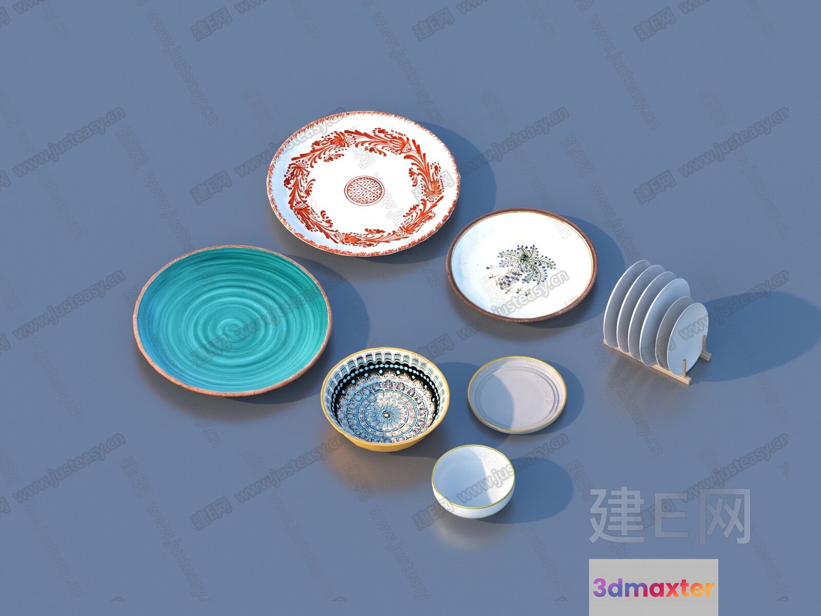 A Collection Of Ceramic Plates 3D Model - 7483 - VRAY Render