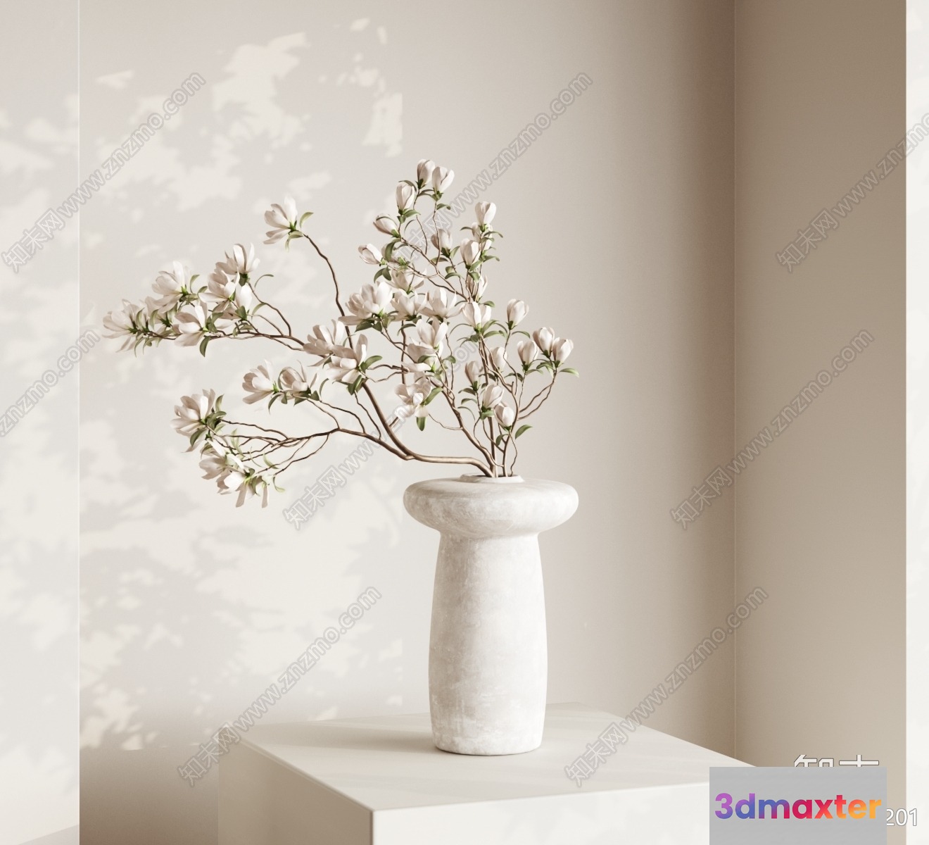 A White Vase With Flowers 3D Model - 7411 - VRAY Render