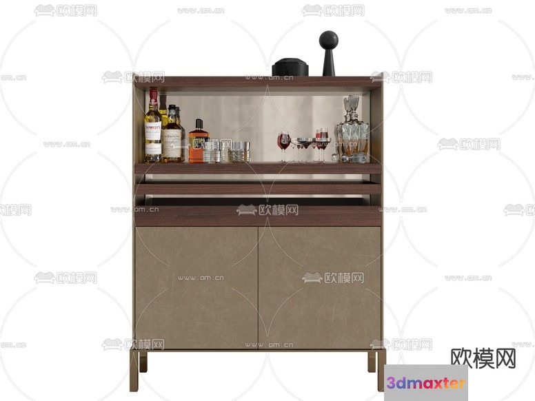 A Wooden Cabinet With Shelves And Drawers 3D Model - 19100 - VRAY Render