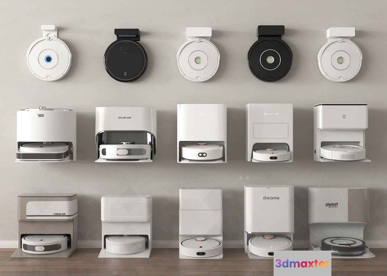 A Collection Of White And Black Robots 3D Model - 16966 - VRAY Render