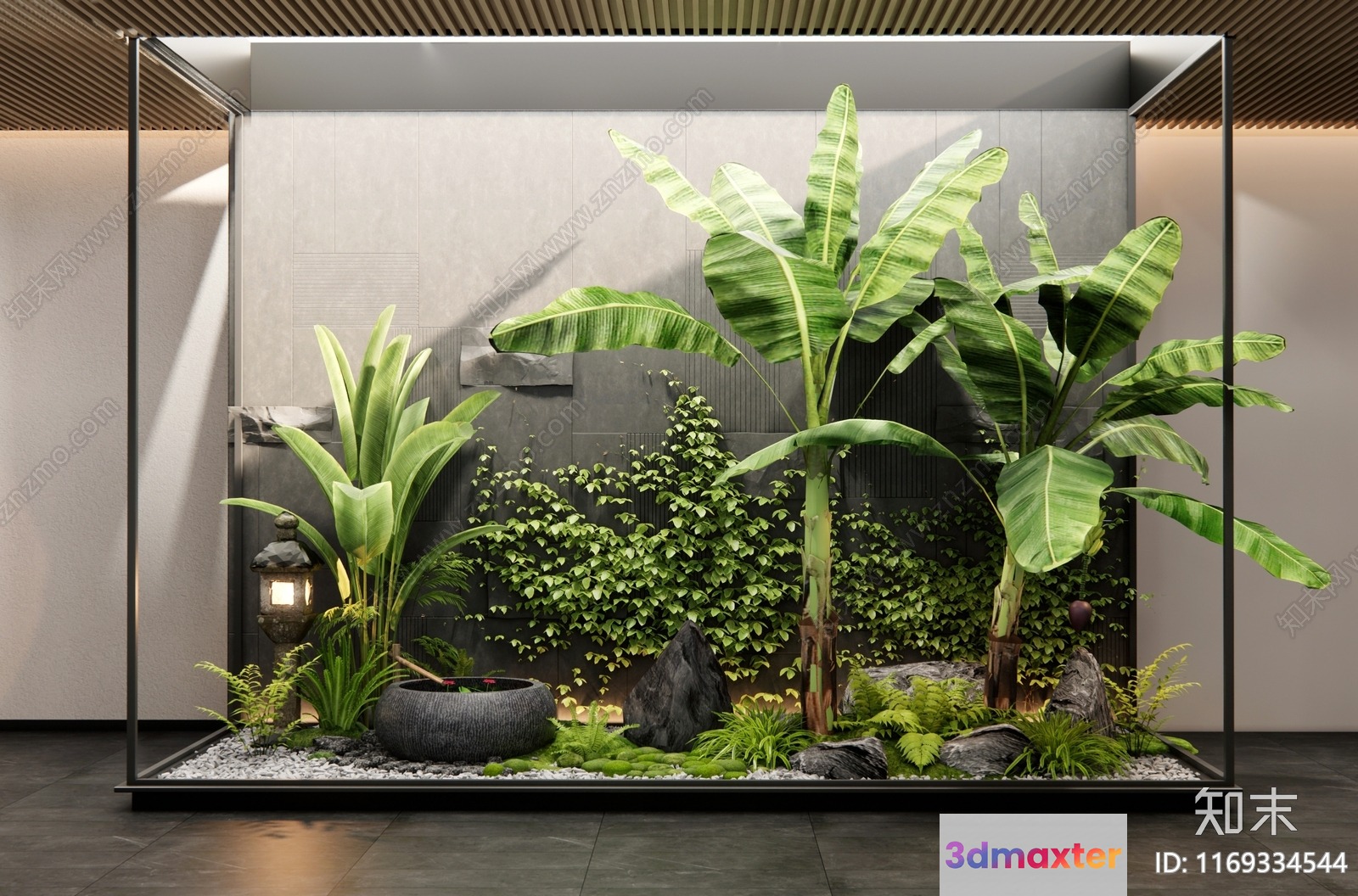 A Glass Terrarium With Green Plants 3D Model - 12466 - VRAY Render
