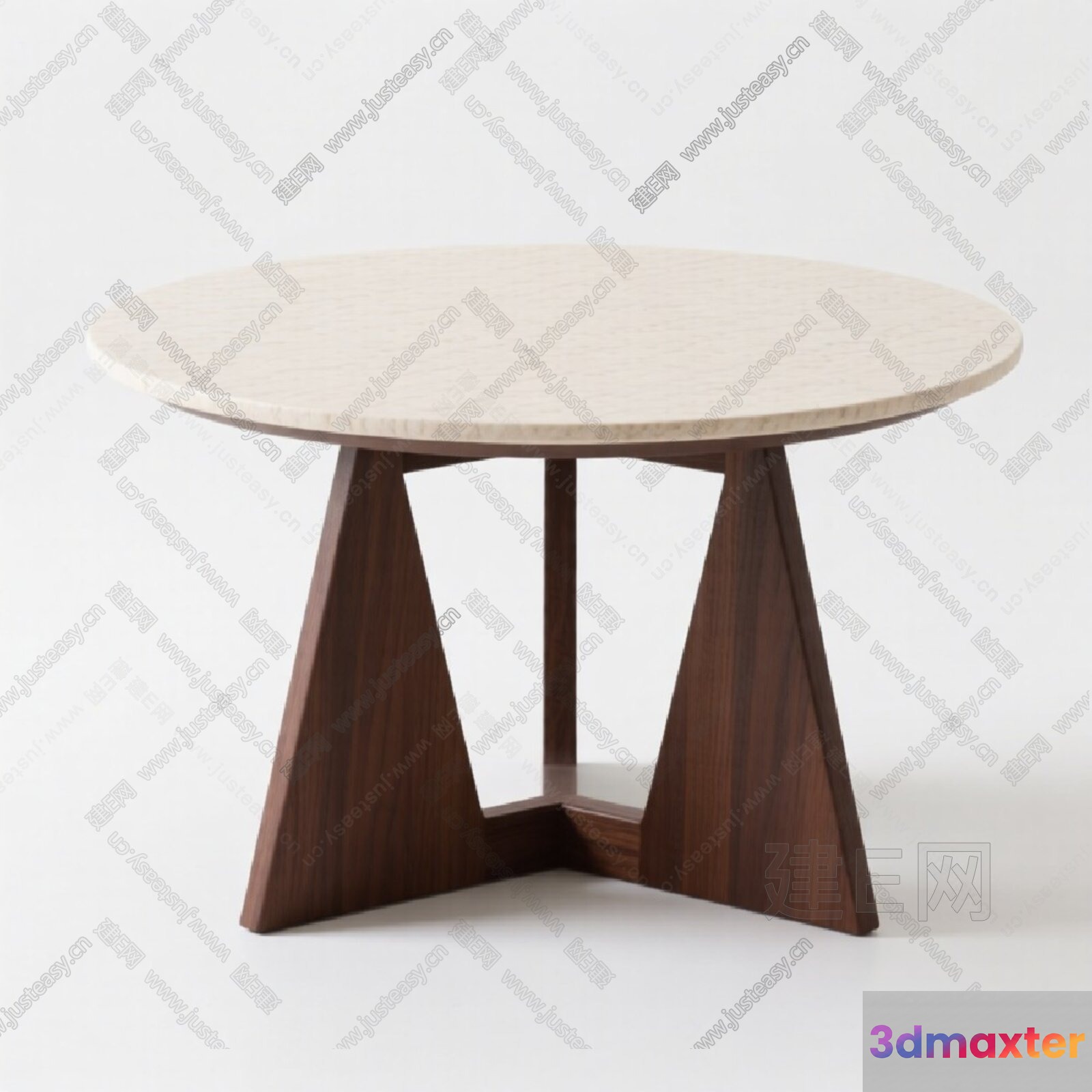 A Round Table With A Light-Colored Top And Dark Wooden Legs 3D Model - 17681 - VRAY Render