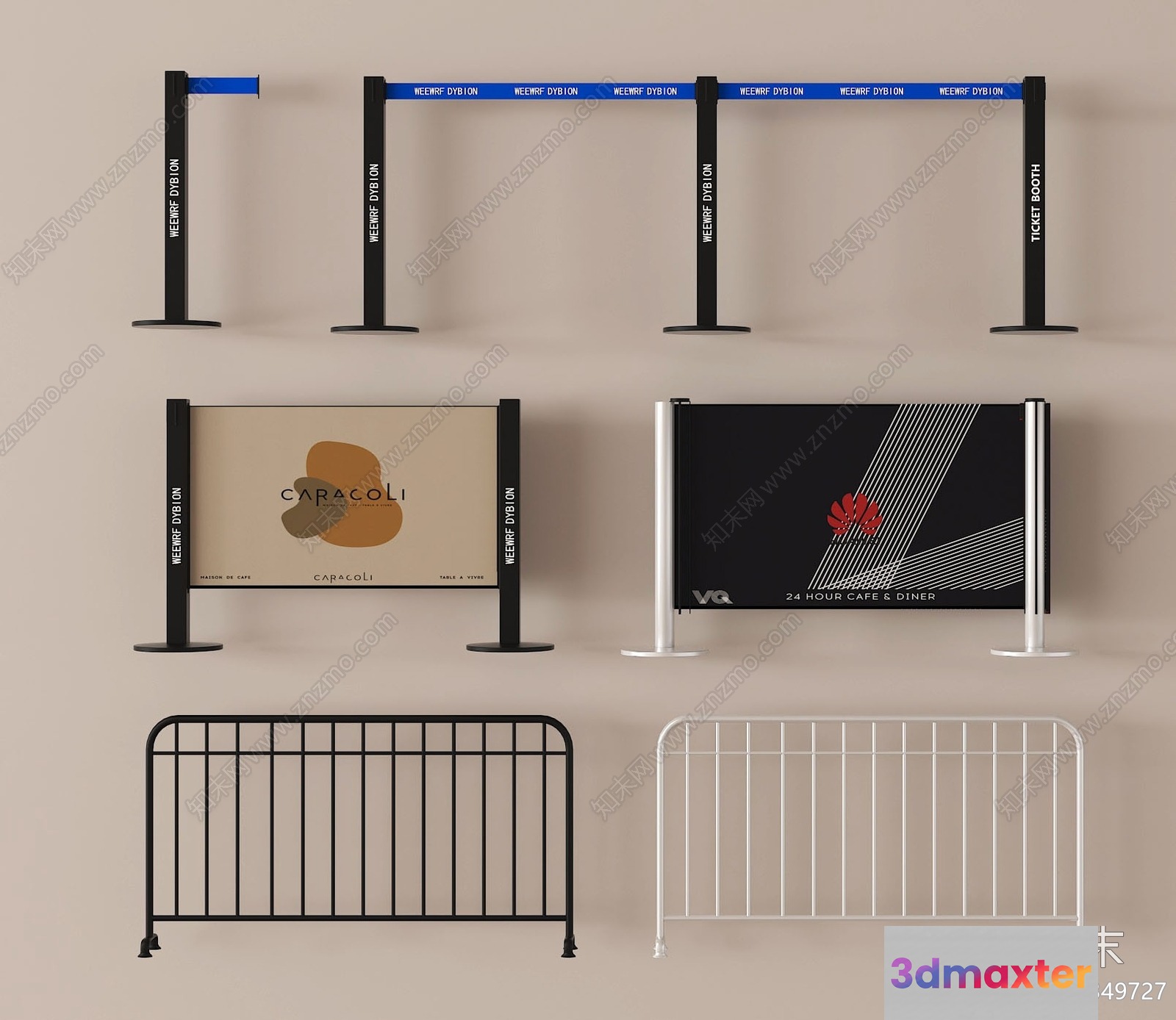 The Image Features A Collection Of Metal Barriers 3D Model - 5394 - VRAY Render