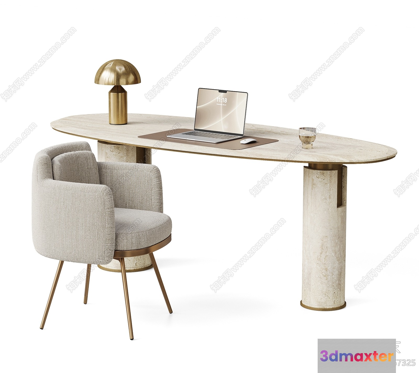Modern Office Desk With Laptop 3D Model - 2552 - VRAY Render