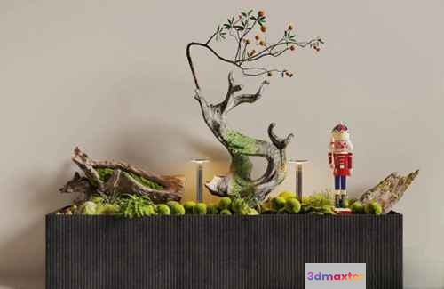 A Decorative Wooden Box With A Nutcracker Figurine And A Small Tree 3D Model - 5030 - CORONA Render