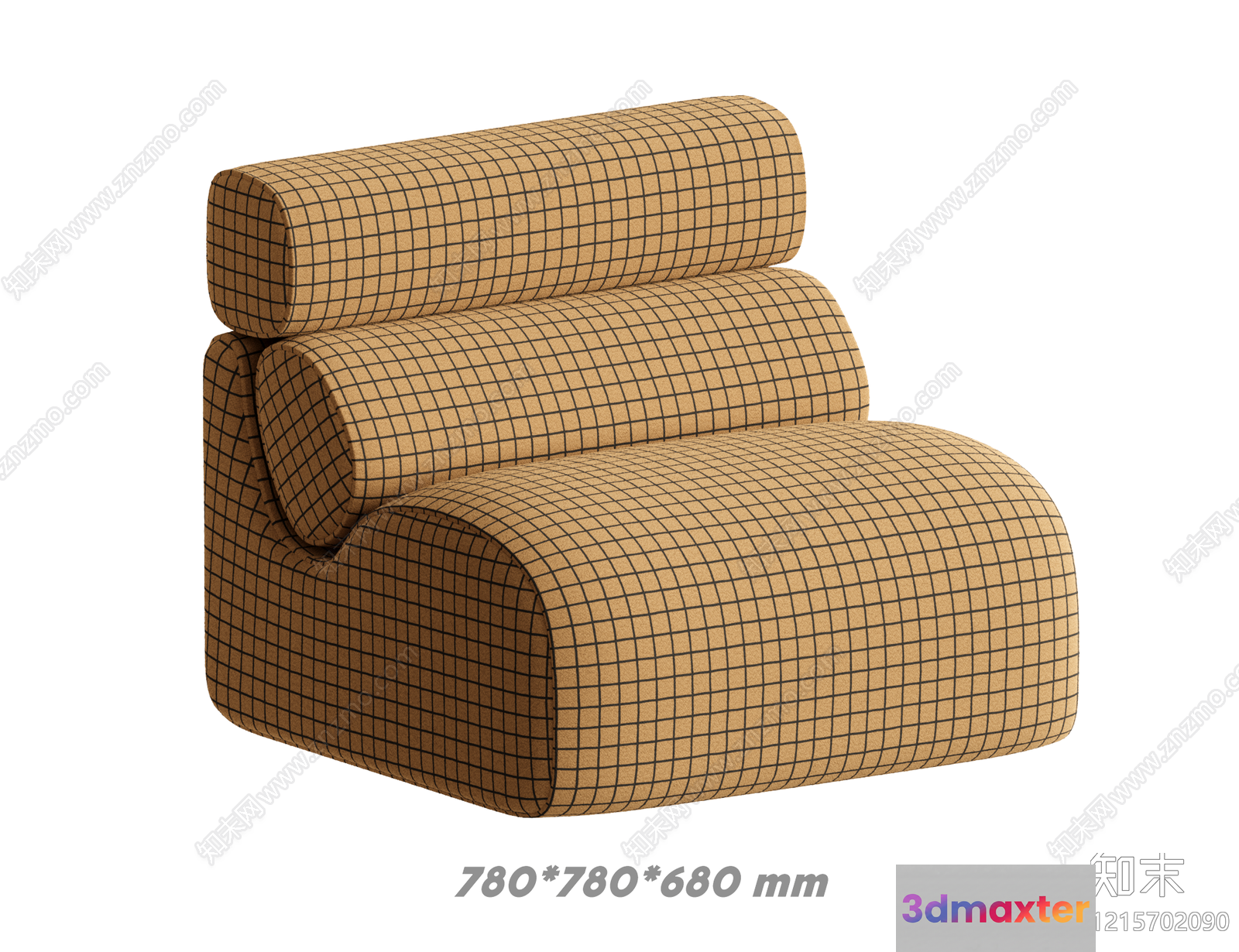 A Tan Chair With Black Grid Lines 3D Model - 18060 - VRAY Render