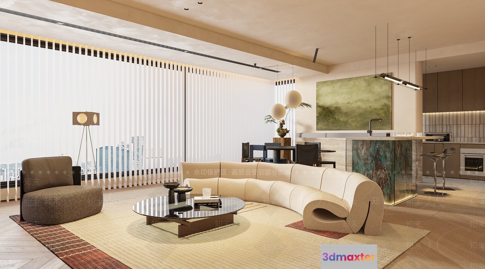 Modern Living Room 3D Model - 9824 - VRAY Render