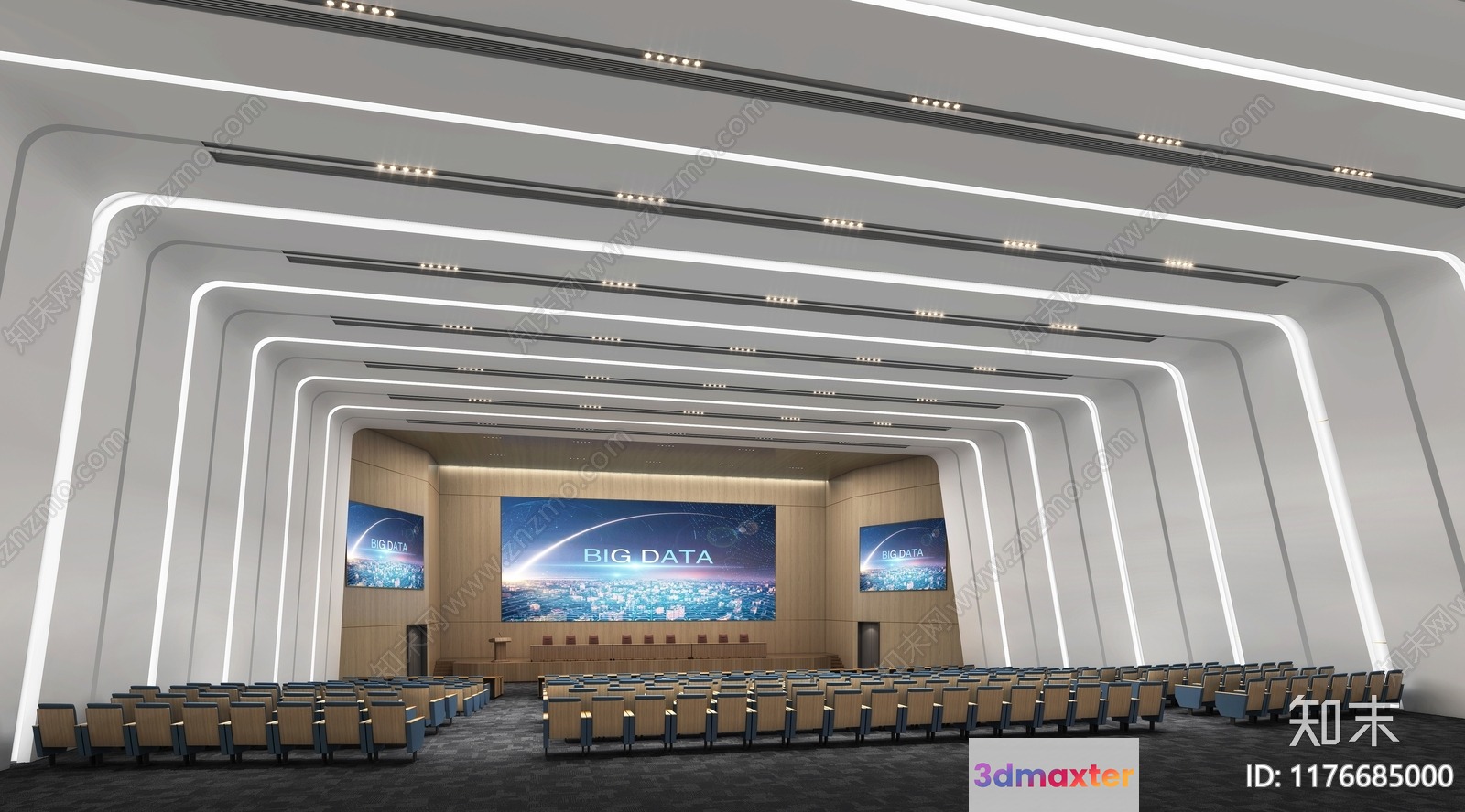 The Main Subject In This Image Is A Large Auditorium With A Stage And 3D Model - 14446 - VRAY Render