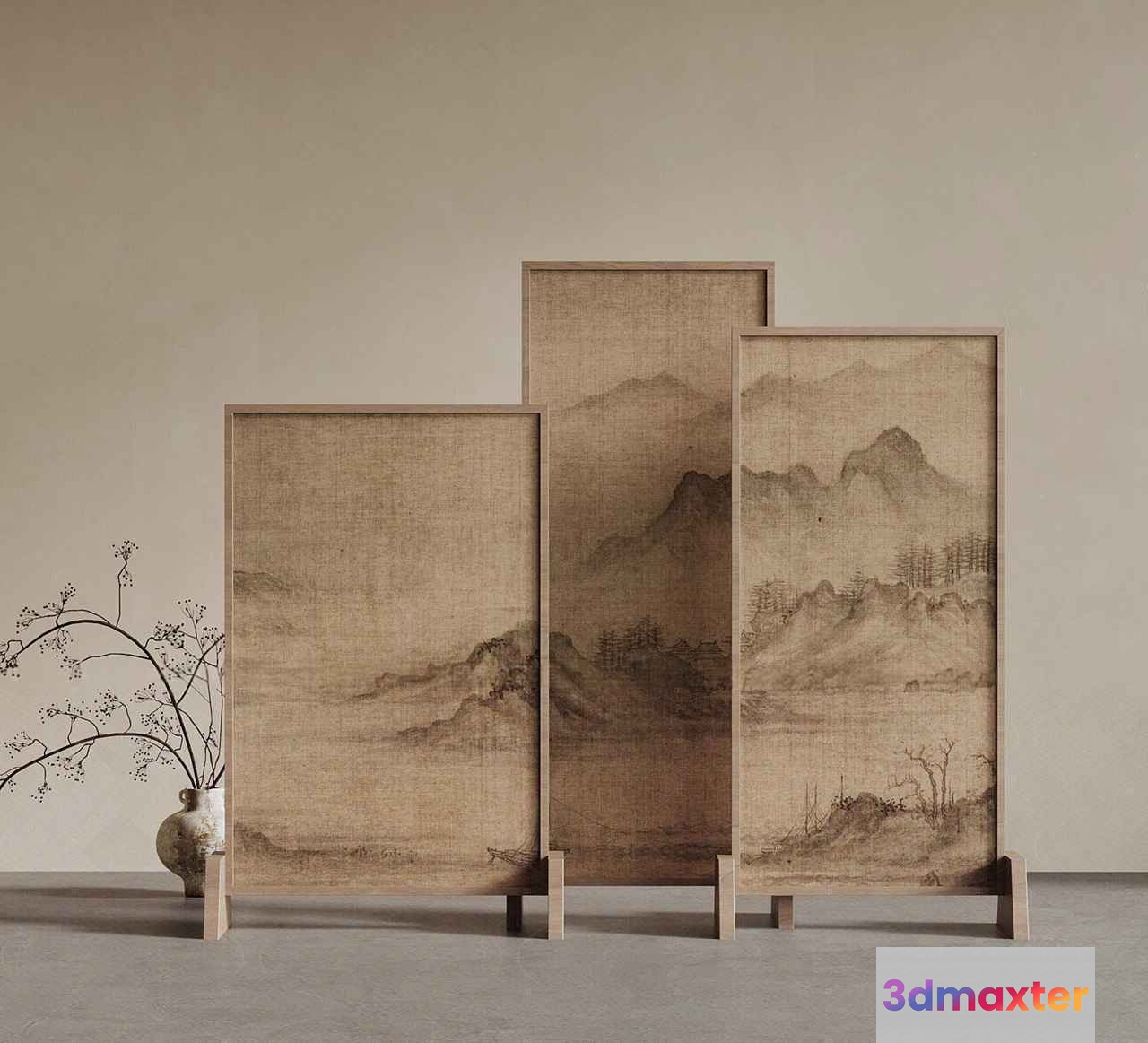 A Set Of Four Framed Paintings With A Minimalist Monochromatic Style 3D Model - 13216 - VRAY Render