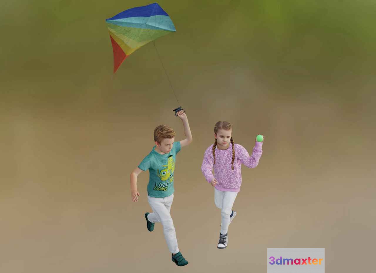 Two Children 3D Model - 15639 - VRAY Render