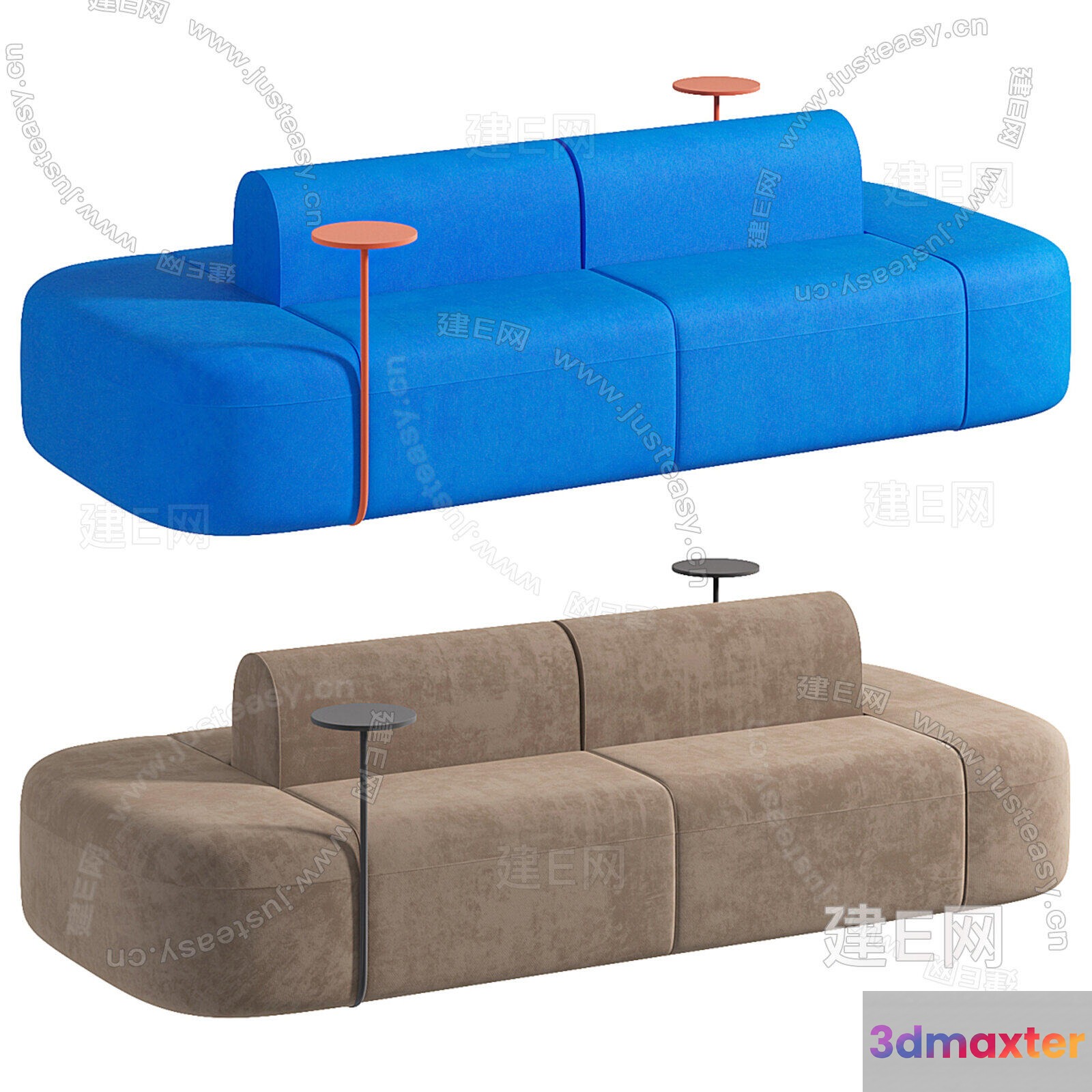 A Blue Couch With A Table 3D Model - 5417 - VRAY Render