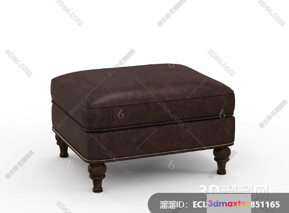 Brown Leather Ottoman 3D Model - 11031 - VRAY Render