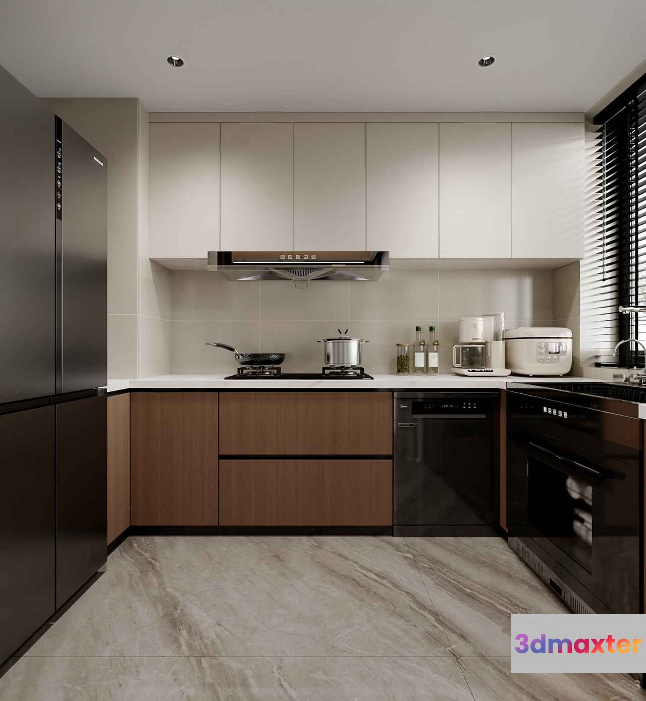 Modern Kitchen Layout 3D Model - 5197 - VRAY Render
