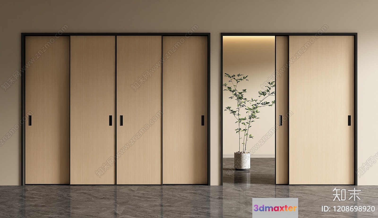 A Beige Sliding Door 3D Model - 1354 - VRAY Render