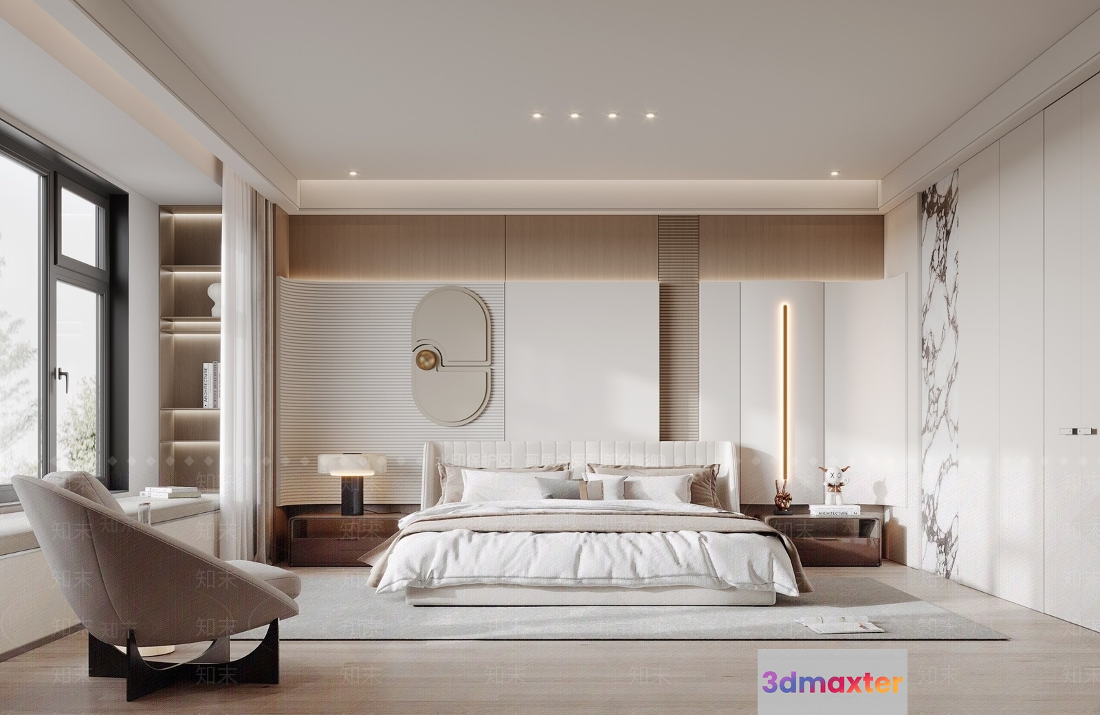Modern Minimalist Bedroom 3D Model - 6521 - VRAY Render