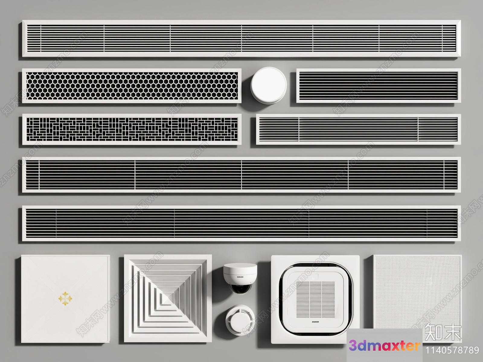 A Collection Of White Home Security And Heating Elements 3D Model - 3176 - VRAY Render