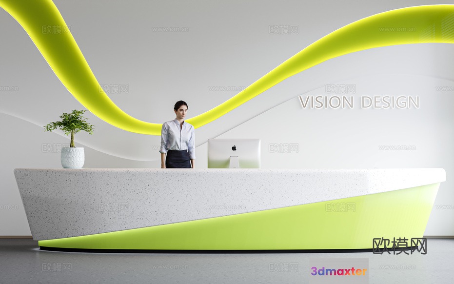 Modern Office Reception Desk 3D Model - 11435 - VRAY Render