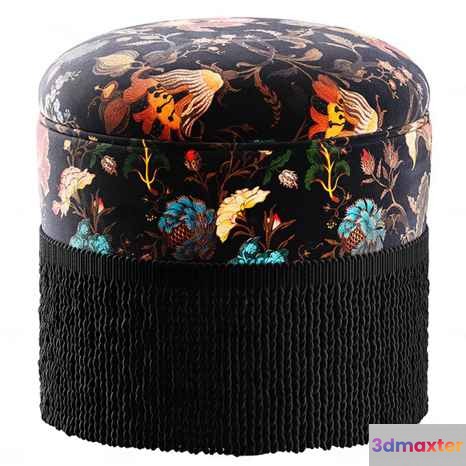 A Black Ottoman With A Floral Pattern 3D Model - 3041 - CORONA Render