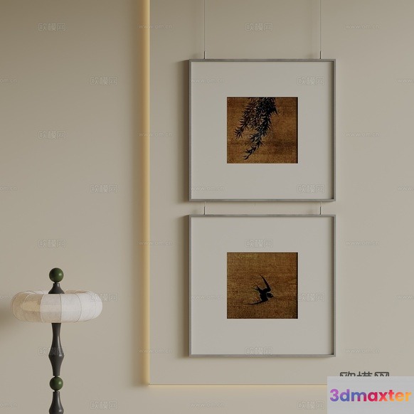 A Wall With Two Framed Pictures 3D Model - 7087 - VRAY Render