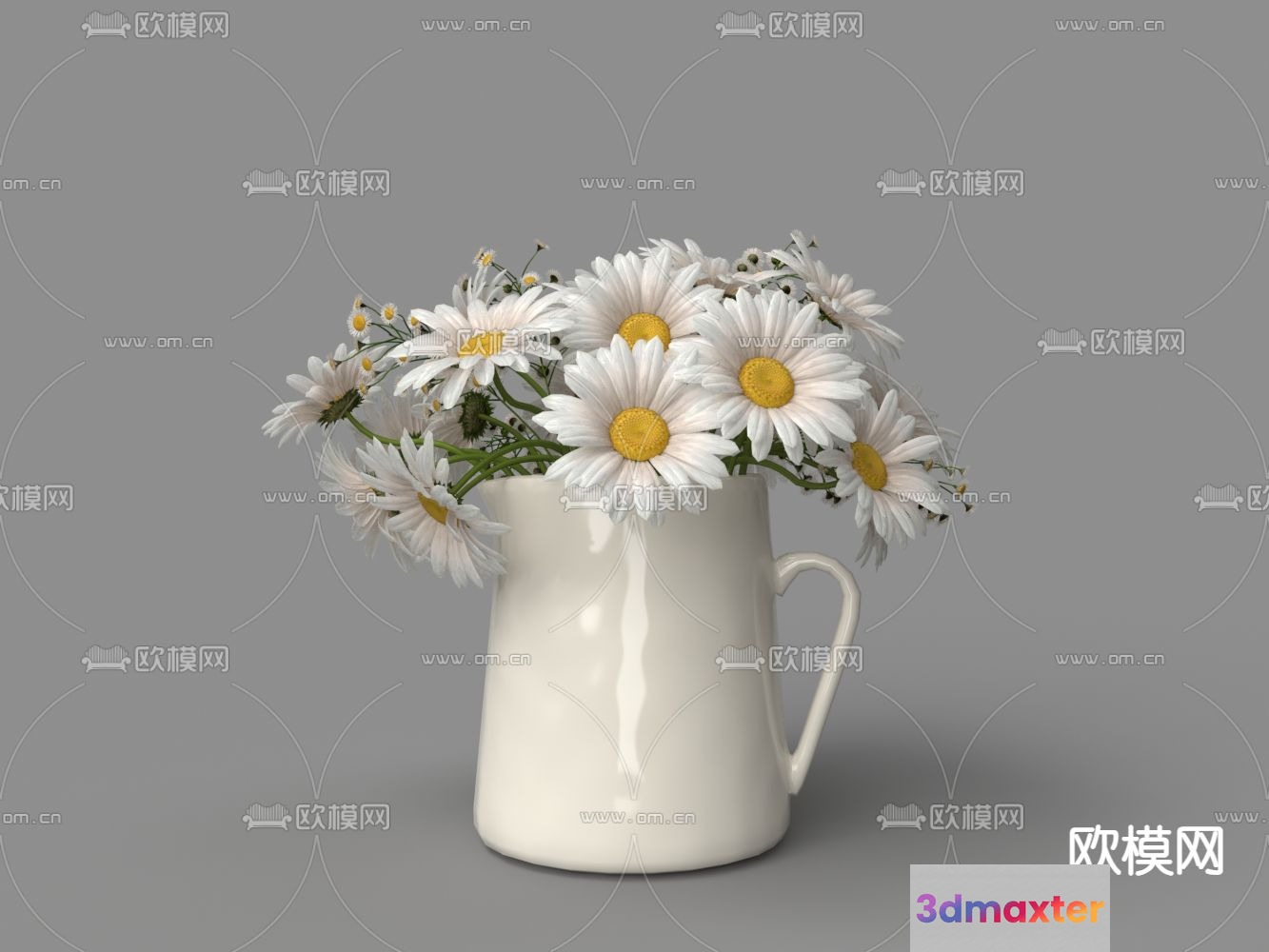 A White Vase With Daisies 3D Model - 3761 - VRAY Render